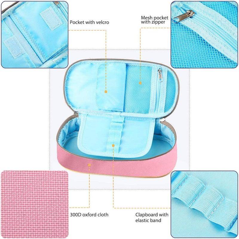 Homecube Pencil Case, Homecube Big Capacity Pen Bag Makeup Pouch Durable Students Stationery With Double Zipper, Pink - Image 3